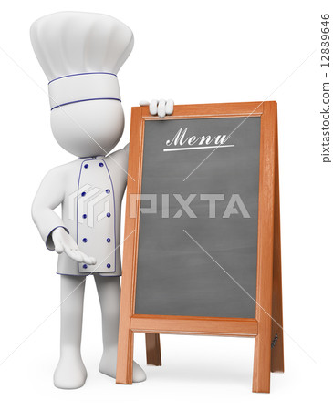 3D white people. Chef with a blank of menu 3D white people. Chef with a blank of menu 12889646