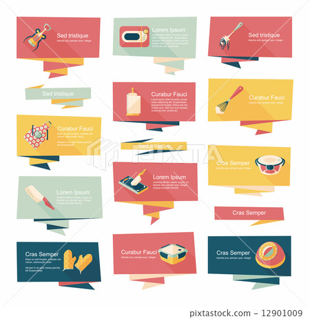 Kitchenware flat banner background set, eps10 12901009
