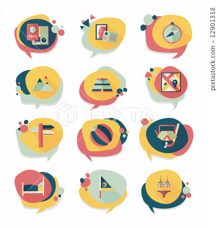 Travel bubble speech banner design flat background set, eps10 12901318