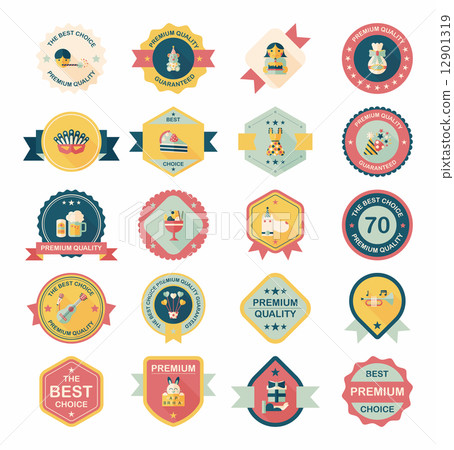 Birthday badge banner design flat background set, eps10 12901319