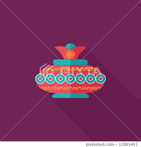 Chinese New Year pottery and porcelain flat icon with long shado Chinese New Year pottery and porcelain flat icon with long shado 12901401