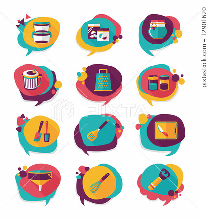 Kitchenware bubble speech flat banner design background set, eps 12901620