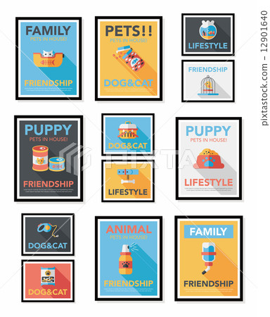 Pet poster flat banner design background set, eps10 12901640