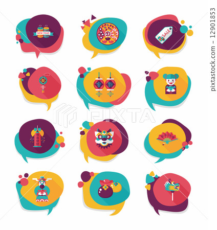 Chinese New Year bubble speech flat banner design flat backgroun 12901853