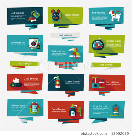 Pet flat banner design background set, eps10 12902089