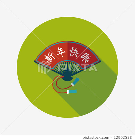 Chinese New Year flat icon with long shadow,eps10, Folding fan w Chinese New Year flat icon with long shadow,eps10, Folding fan w 12902558