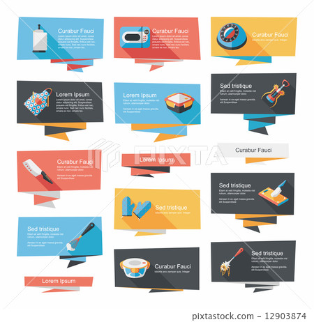 Kitchenware flat banner background set, eps10 12903874
