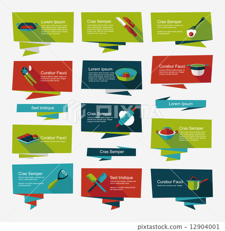 Kitchenware flat banner background set, eps10 12904001