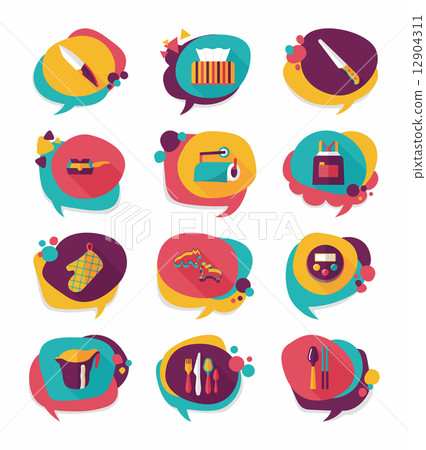 Kitchenware bubble speech flat banner design background set, eps 12904311