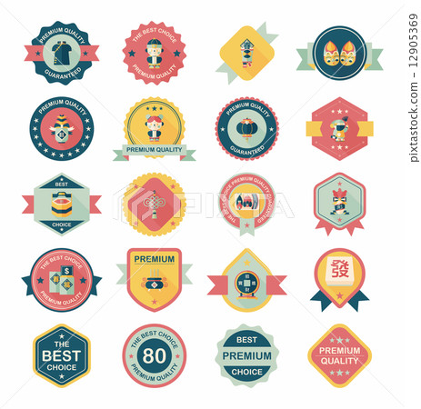 Chinese New Year badge flat banner design flat background set, e 12905369