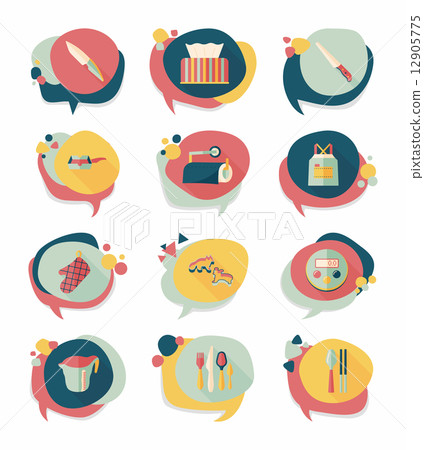 Kitchenware bubble speech flat banner design background set, eps Kitchenware bubble speech flat banner design background set, eps 12905775