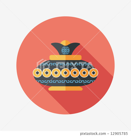 Chinese New Year pottery and porcelain flat icon with long shado Chinese New Year pottery and porcelain flat icon with long shado 12905785