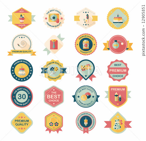 Birthday badge banner design flat background set, eps10 12905851