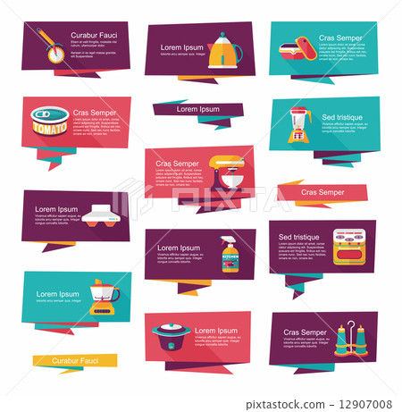 Kitchenware flat banner background set, eps10 12907008