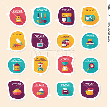Kitchenware bubble speech flat banner design background set, eps Kitchenware bubble speech flat banner design background set, eps 12907082