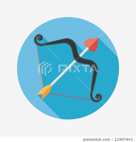 valentine's day Cupid bow and arrow flat icon with long shadow,e 12907443
