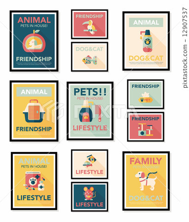 Pet poster flat banner design background set, eps10 12907537