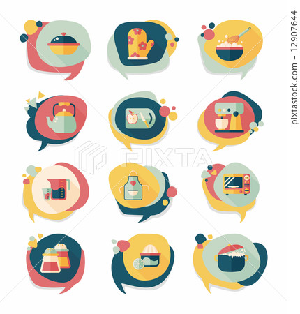 Kitchenware bubble speech flat banner design background set, eps Kitchenware bubble speech flat banner design background set, eps 12907644