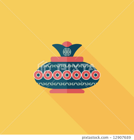 Chinese New Year pottery and porcelain flat icon with long shado Chinese New Year pottery and porcelain flat icon with long shado 12907689