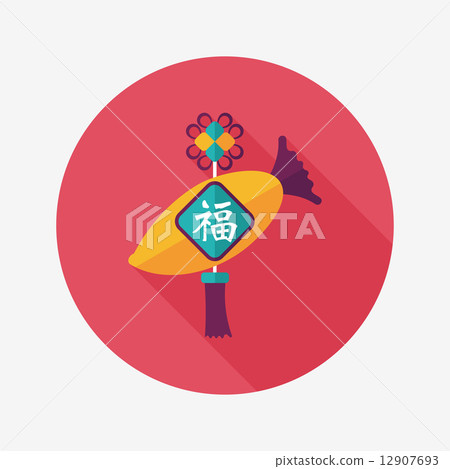 Chinese New Year flat icon with long shadow,eps10, lucky white r 12907693