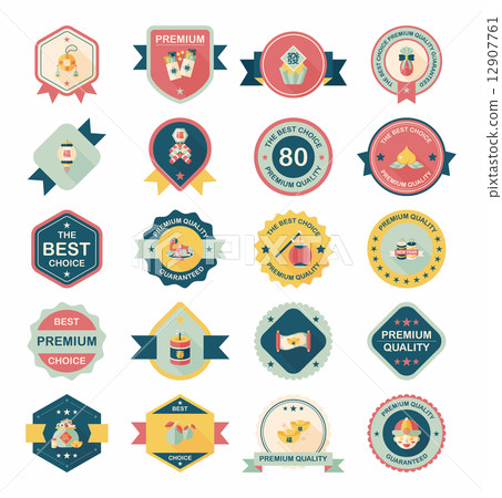 Chinese New Year badge flat banner design flat background set, e Chinese New Year badge flat banner design flat background set, e 12907761