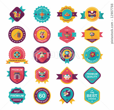 Chinese New Year badge flat banner design flat background set, e Chinese New Year badge flat banner design flat background set, e 12907788
