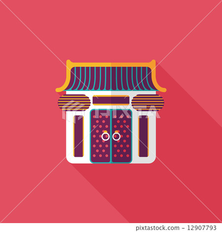 Chinese New Year traditional temple flat icon with long shadow,e 12907793