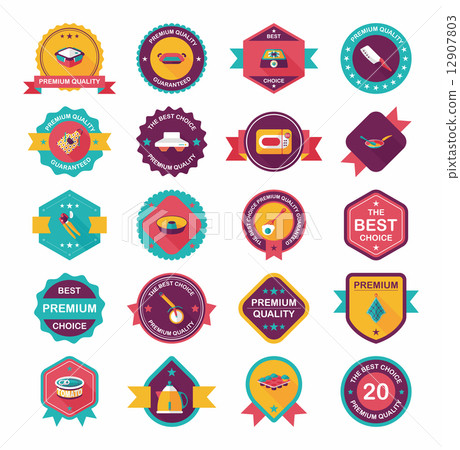 Kitchenware badge flat banner design background set, eps10 12907803