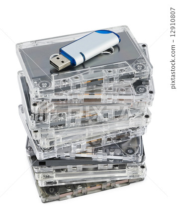 Stack of audio cassettes and flash memory 12910807