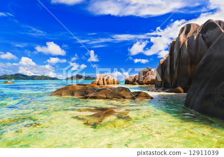 Beach Source d'Argent at Seychelles 12911039