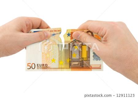 Hands tear money 12911123