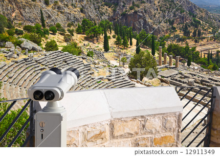 Binoculars and ancient city Delphi, Greece 12911349