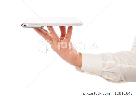 Male hand holding touchpad pc isolated Male hand holding touchpad pc isolated 12911645