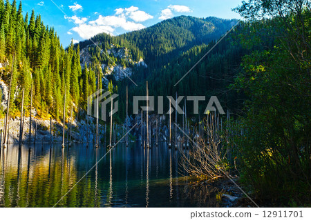 Kaindy Lake in Tien Shan mountain, Kazakhstan. Autumn 12911701