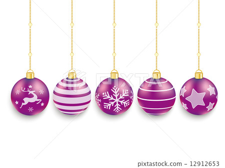 5 Purple Christmas Baubles White Background 12912653
