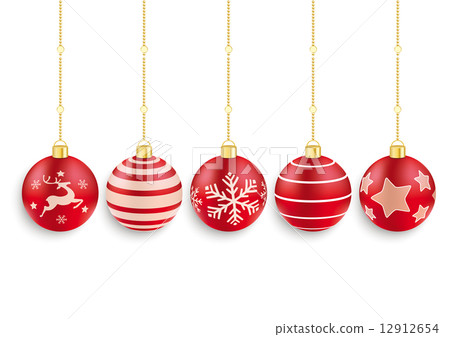 5 Red Christmas Baubles White Background 12912654