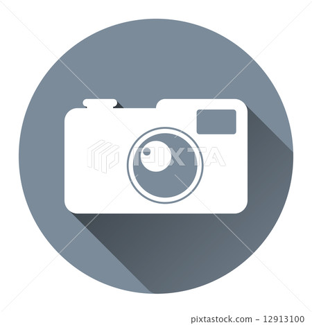 Hipster Photo Camera Icon Flat Design Style, Circle Frame, Long 12913100