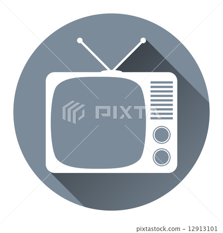 Hipster TV Set Icon Flat Design Style, Circle Frame, Long Shadow 12913101