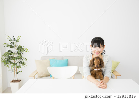 微型達克斯和一位年輕女士 12913819