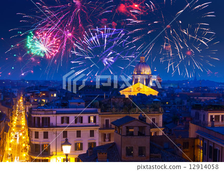 Celebratory fireworks over Rome. Italy Celebratory fireworks over Rome. Italy 12914058