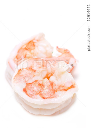 cooked unshelled shrimps isolated on white. 12914651