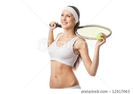 Successful sportswoman with racket Isolated Successful sportswoman with racket Isolated 12917063