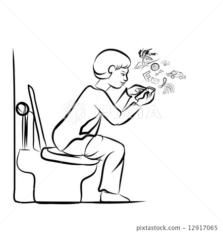 Man using mobile phone for social network in toilet Man using mobile phone for social network in toilet 12917065