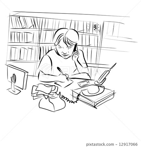 Drawing of man working at his desk 12917066