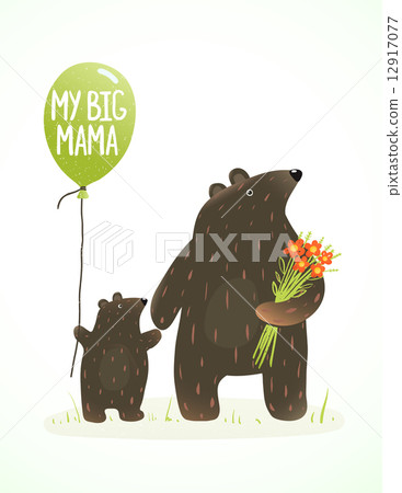 Mother Bear And Her Baby Childish Animal Cartoon 插圖素材 12917077