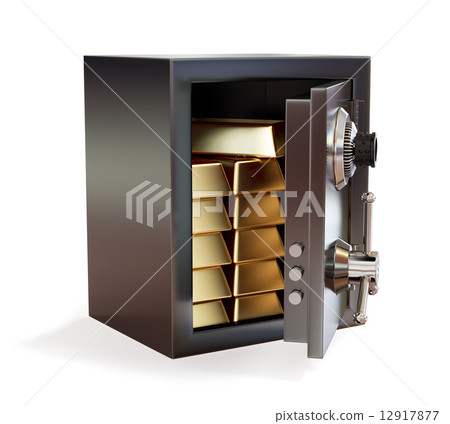 Opened metal safe with gold bars isolated 12917877