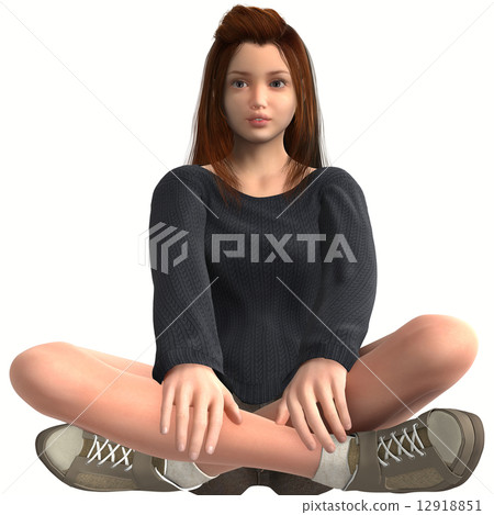 Girls in the sitting real 3D CG illustration material 12918851