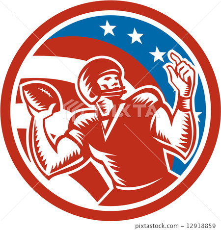 American Football QB Throwing USA Flag Retro 12918859