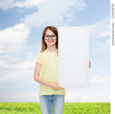 little girl wearing eyeglasses with blank board little girl wearing eyeglasses with blank board 12920458
