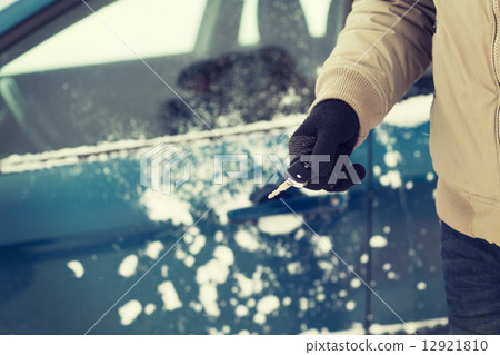 closeup of man hand with car key outdoors 12921810